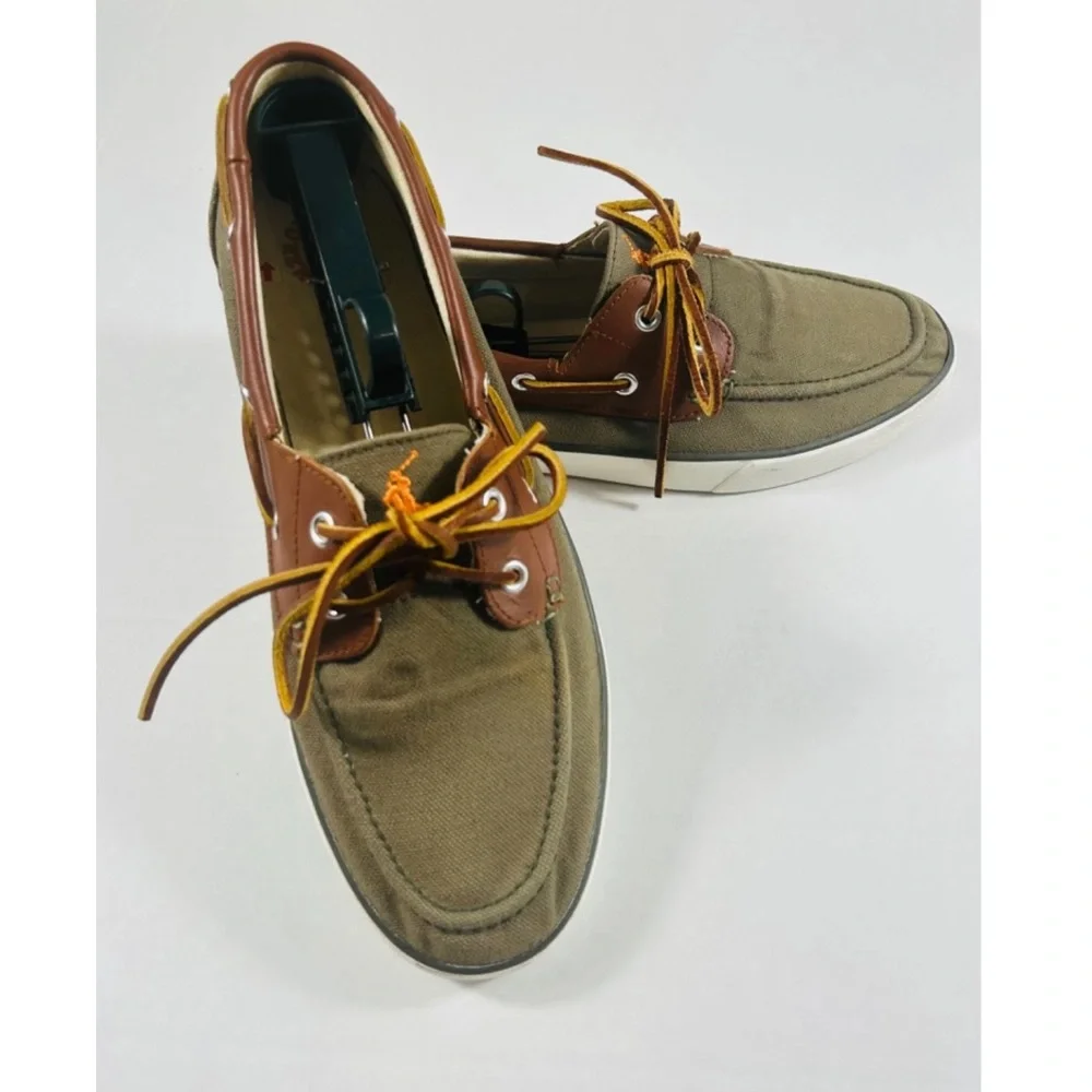 Polo Ralph Lauren Rylander Shoes Men SZ 10 Green Canvas Boat Shoe Preppy Classic